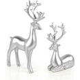 thumbnail image 1 of 2 Pack Christmas Reindeer Figurines Deer Statues Elk Sculpture Deer Ornaments for Living Figurine Statues TV Cabinet Home Office Christmas Decoration (Silvery), 1 of 14