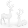 thumbnail image 1 of 2 Pack Christmas Reindeer Figurines Deer Statues Elk Sculpture Deer Ornaments for Living Figurine Statues TV Cabinet Home Office Christmas Decoration (White), 1 of 14