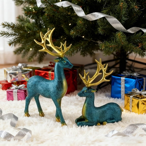 2 Pack Christmas Reindeer Ornaments, Christmas Decorations Indoor, Plastic Deer Figurines for Tabletop, Mantel, Shelf & Christmas Display – Christmas Gifts for Home Decor Lovers (A)