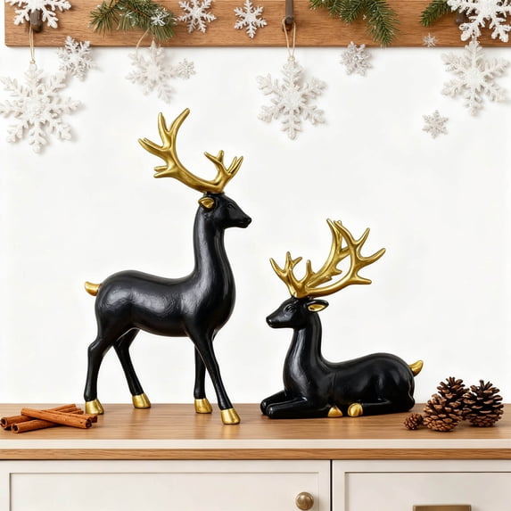 2 Pack Christmas Reindeer Ornaments, Christmas Decorations Indoor, Plastic Deer Figurines for Tabletop, Mantel, Shelf & Christmas Display – Christmas Gifts for Home Decor Lovers (D)