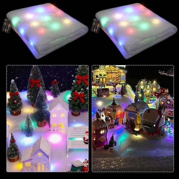 2 Pack Christmas Snow Blanket with LED Lights,59 x 16 Inch Pre-Lit Table Runner for Holiday Village,Tabletop and Christmas Decor