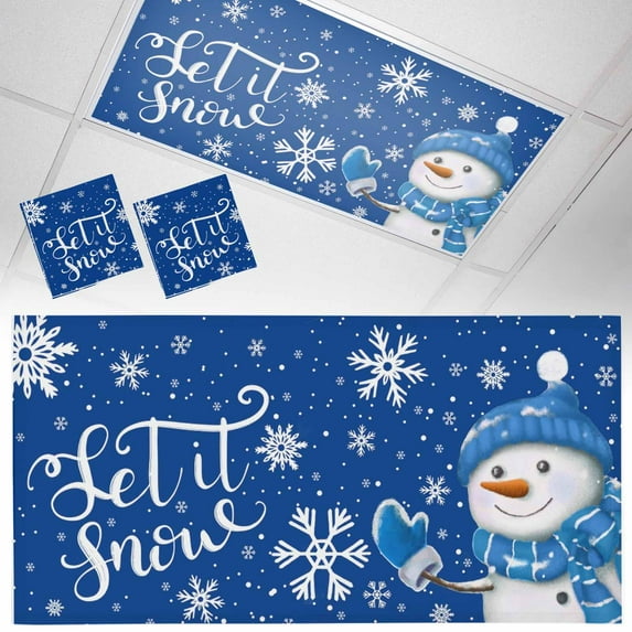 2 Pack Christmas Snowman Fluorescent Light Covers for Ceiling Lights Winter Showflake Blue Magnetic Ceiling Light Covers Overhead Light Filters for Office Classroom Home