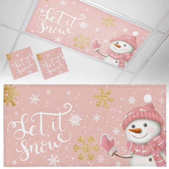 2 Pack Christmas Snowman Fluorescent Light Covers for Ceiling Lights Winter Showflake Pink Magnetic Ceiling Light Covers Overhead Light Filters for Office Classroom Home