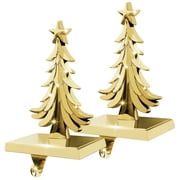 2 Pack Christmas Stocking Holder for Mantel Non-Slip Stocking Hangers for Fireplace - Christmas Tree Shape Metal Hook Xmas Decor for Home, Gold