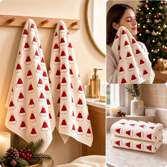 2 Pack Christmas Towels, Christmas Hand Towels, Christmas Decorations Printed Bathroom Hand Towels Kitchen Dish Towels Decor Holiday Winter Gift