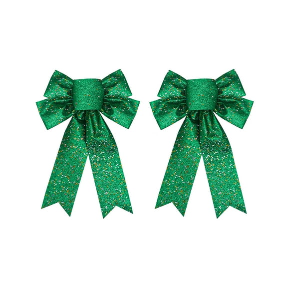 2-Pack Christmas Tree Bow Decorations | Silver, Gold, Green & Red Nylon Spandex Bows | 33x23cm Oversized Holiday Bows for Tree, Walls & Parties | Festive Decorative Accessories