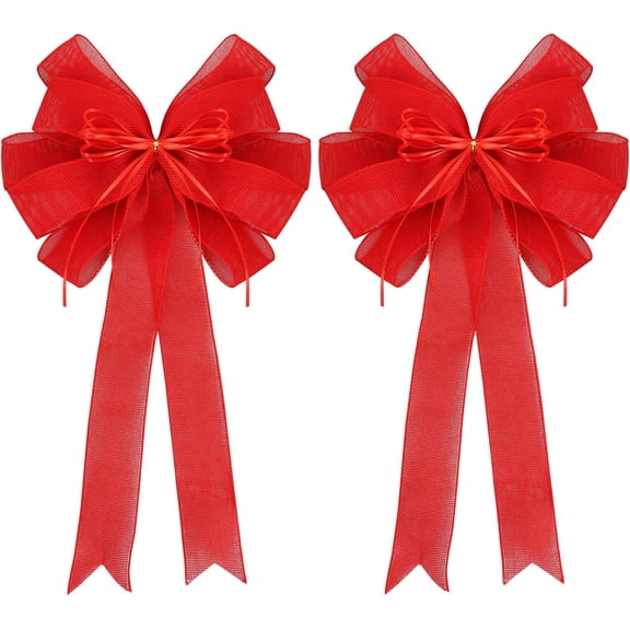 2 Pack Christmas Tree Bows 12x20inch Large Burlap Wreath Bow with Glitter String for Christmas Tree Topper,Home Front Door Decor,Easter Bow, Valentines and Party Decor
