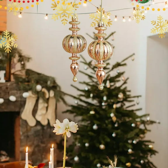 2-Pack Christmas Tree Hanging Decorations, 5.5" & 15" Rose Gold & Gold Plastic Ornaments for Holiday Party, Home, Mall Decor