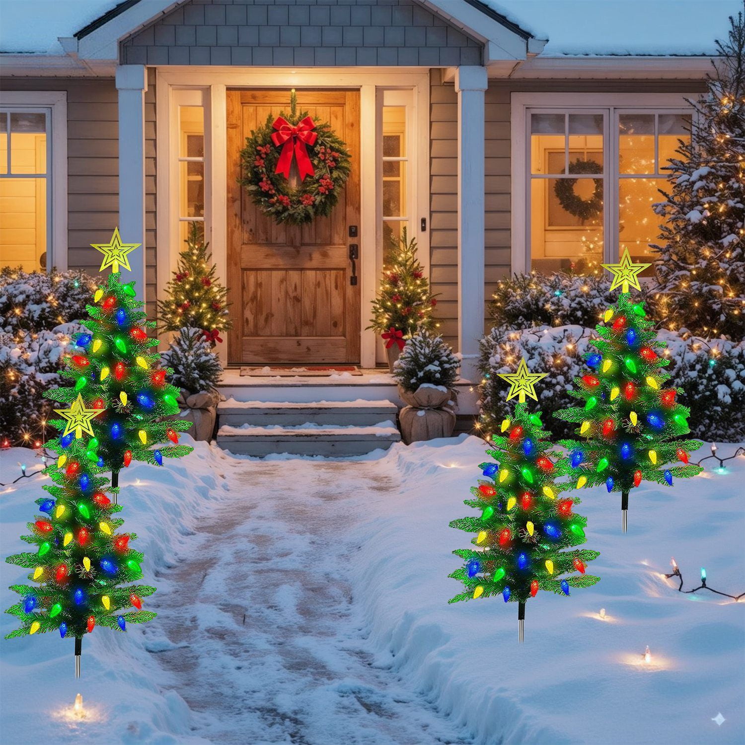 2 Pack Christmas Tree Lights Solar Powered, 37.4in 100 LEDs 8 Modes, IP44 Waterproof Holiday Decor & Perfect Gift