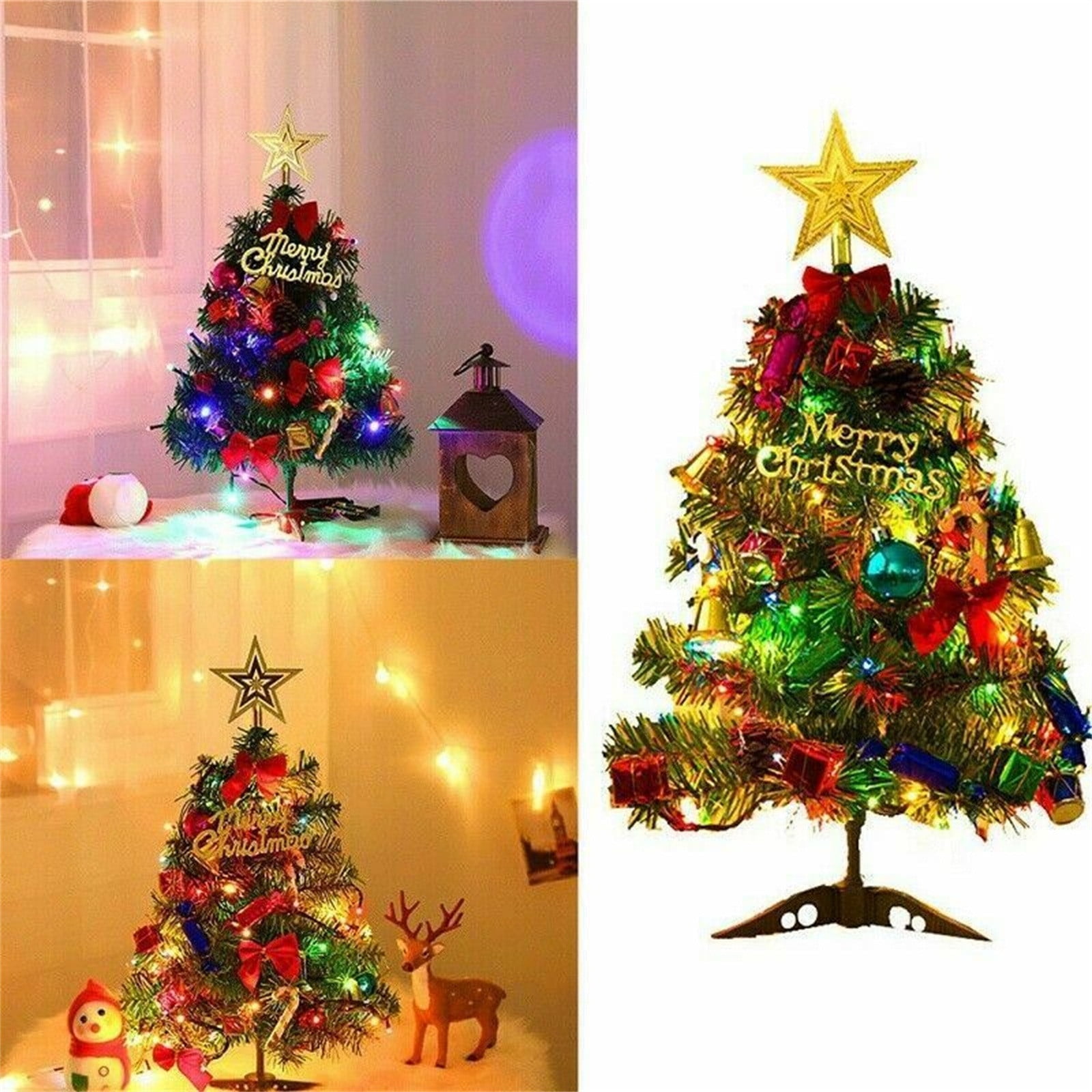 2 Pack Christmas Tree, Mini Small Little Tabletop Prelit Christmas Tree ...
