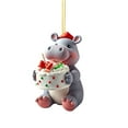 thumbnail image 1 of (2 Pack) Christmas Tree Ornaments 2D Acrylic Book Hippo Holding Cake Double Printed White Elephant Decorations for Holidays, 1 of 4