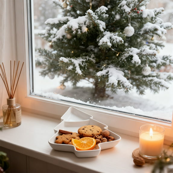 2-Pack Christmas Tree Shaped Snack Tray 3-Compartment Serving Platter for Fruits Candy Party Appetizers Holiday Party Decor Plastic Tray(White-A)