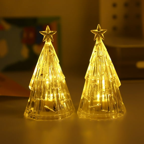 2 Pack Christmas Tree Tabletop Decorations, Small Christmas Trees with Multi-Color Lights Resin Lighted Tree Figurine Battery Operated for Office Home Holiday Decoration