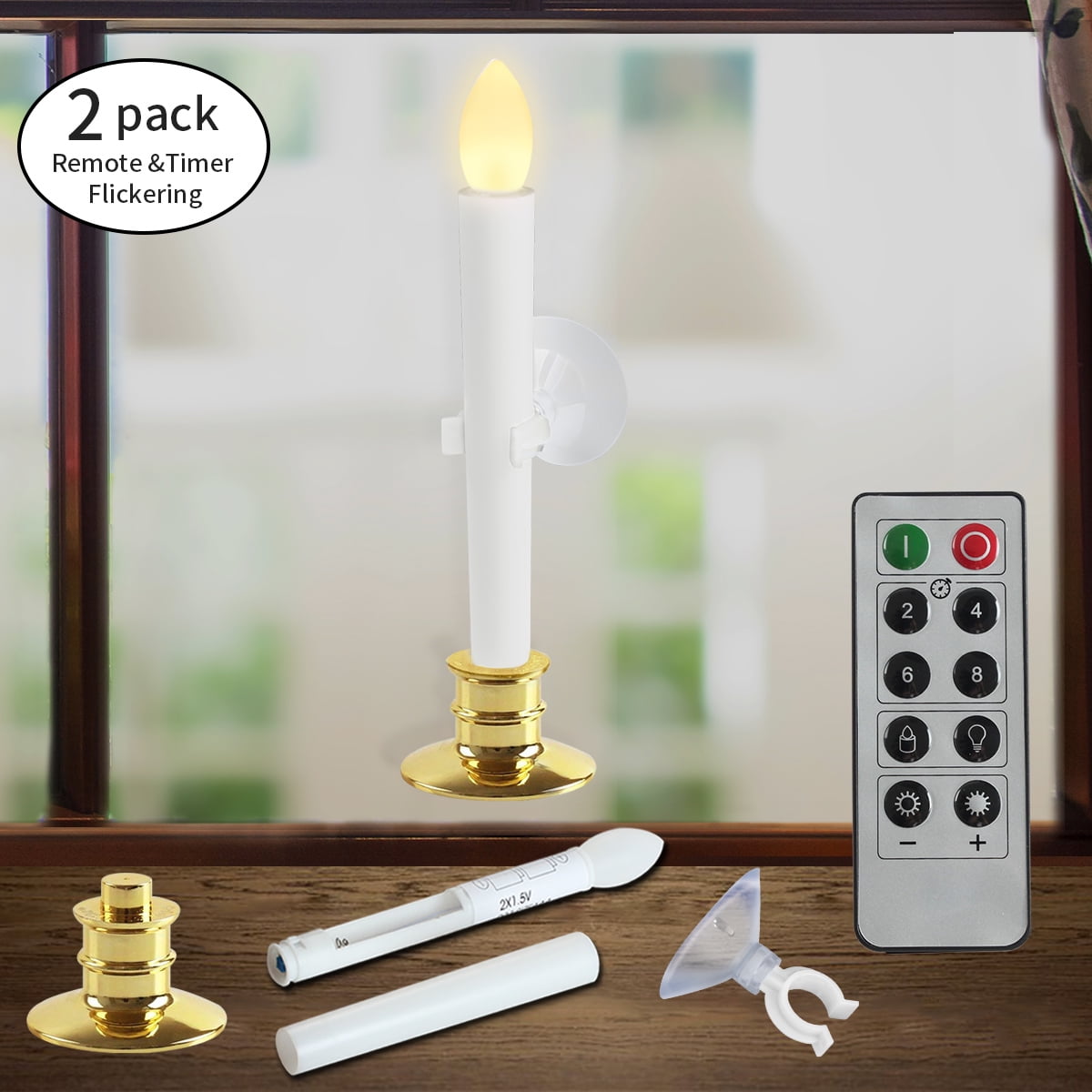 2 Pack Christmas Window Candles Lights with Timer Battery Operated