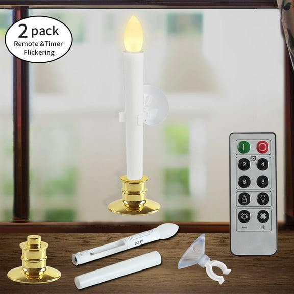 2 Pack Christmas Window Candles Lights with Timer Battery Operated Electric LED Taper Candles Flameless,Christmas Gift
