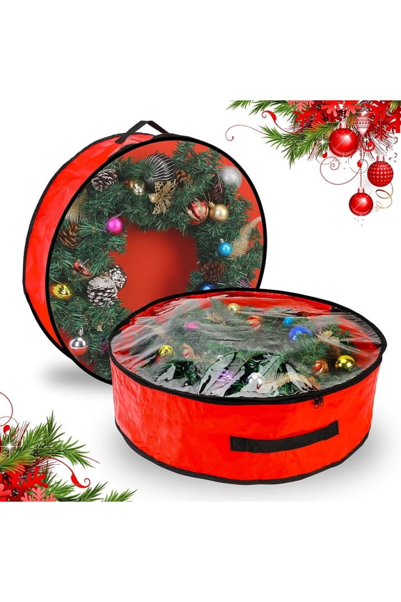 2 Pack Christmas Wreath Storage Container, Christmas Garland Storage Cover, Durable Tarp Material, Dual Zipper Storage Bag for Xmas Holiday, 24 Inch