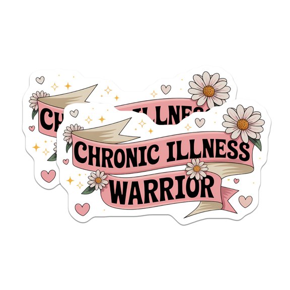 (2 Pack) Chronic Illness Warrior Stickers - Invisible Illness Awareness Support - Spoonie Life Advocacy Decal - 5" On Longest Side - Sticks to Smooth Flat Surfaces - Made in USA - BMCS21588