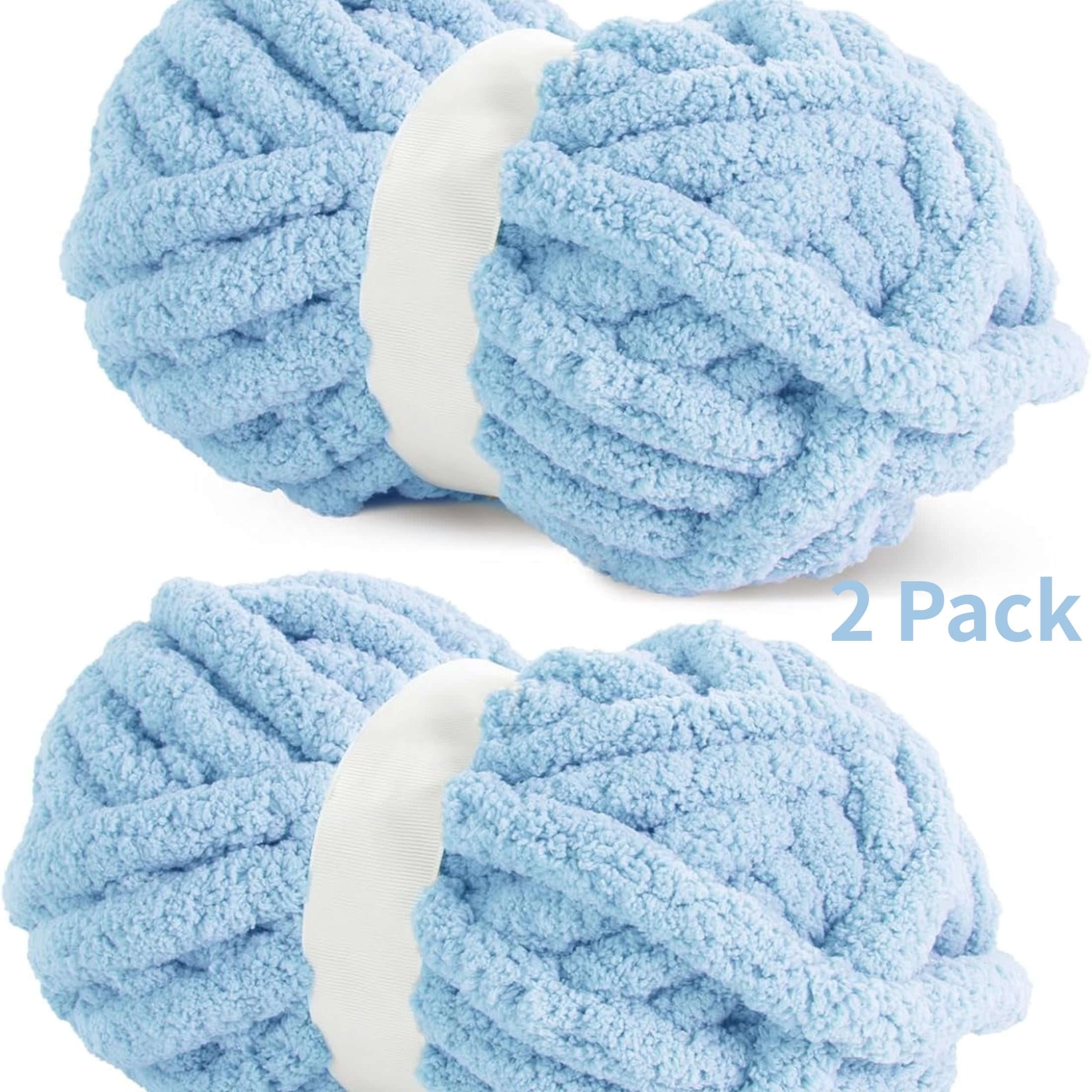 2 Pack Chunky Chenille Yarn for Crocheting, Bulky Thick Fluffy Yarn for Knitting, Bulky Chunky Yarn for Hand Knitting Blanket, Super Soft Plush Yarn (27yds Each Skein)-Blue