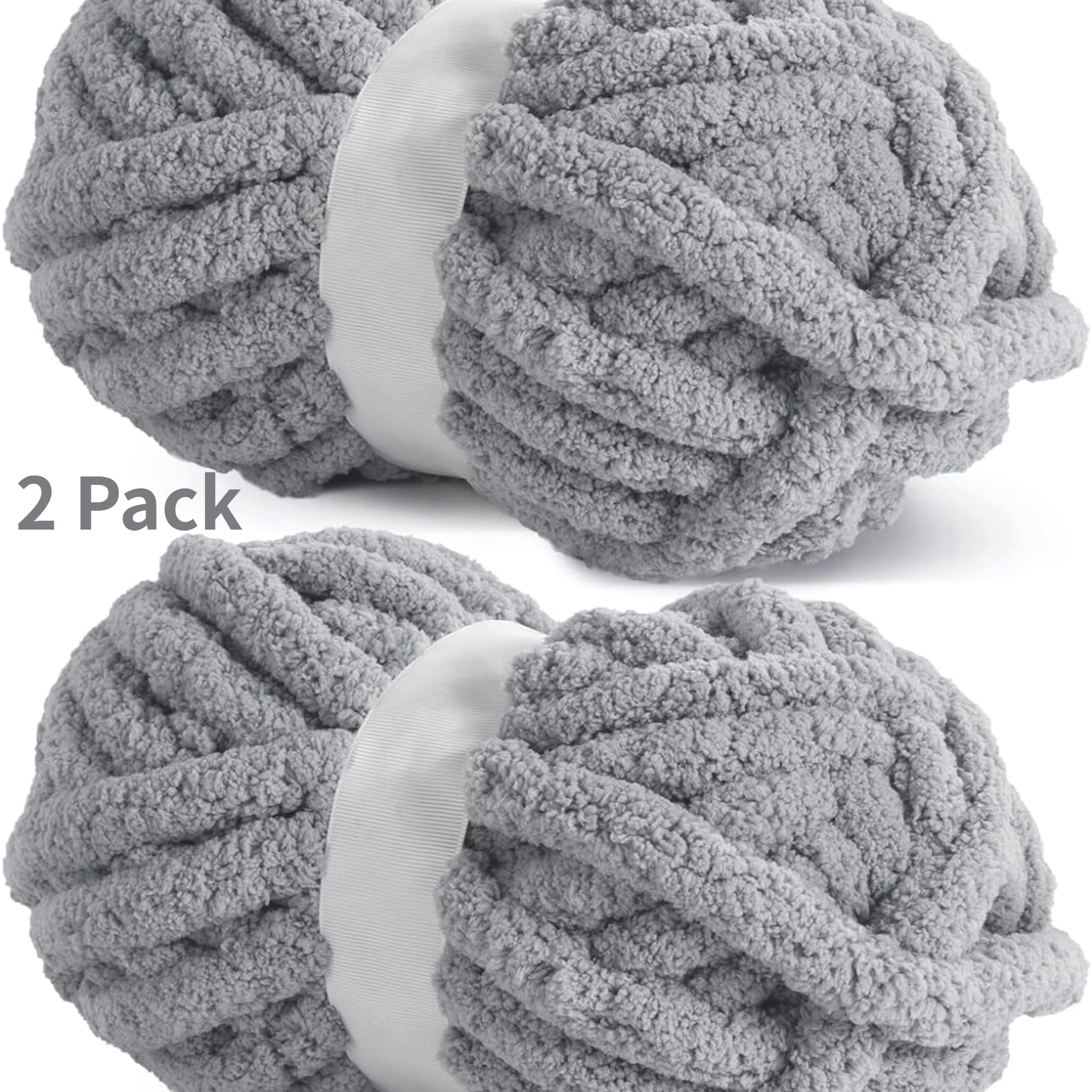 2 Pack Chunky Chenille Yarn for Crocheting, Bulky Thick Fluffy Yarn for Knitting, Bulky Chunky Yarn for Hand Knitting Blanket, Super Soft Plush Yarn (27yds Each Skein)-Gray