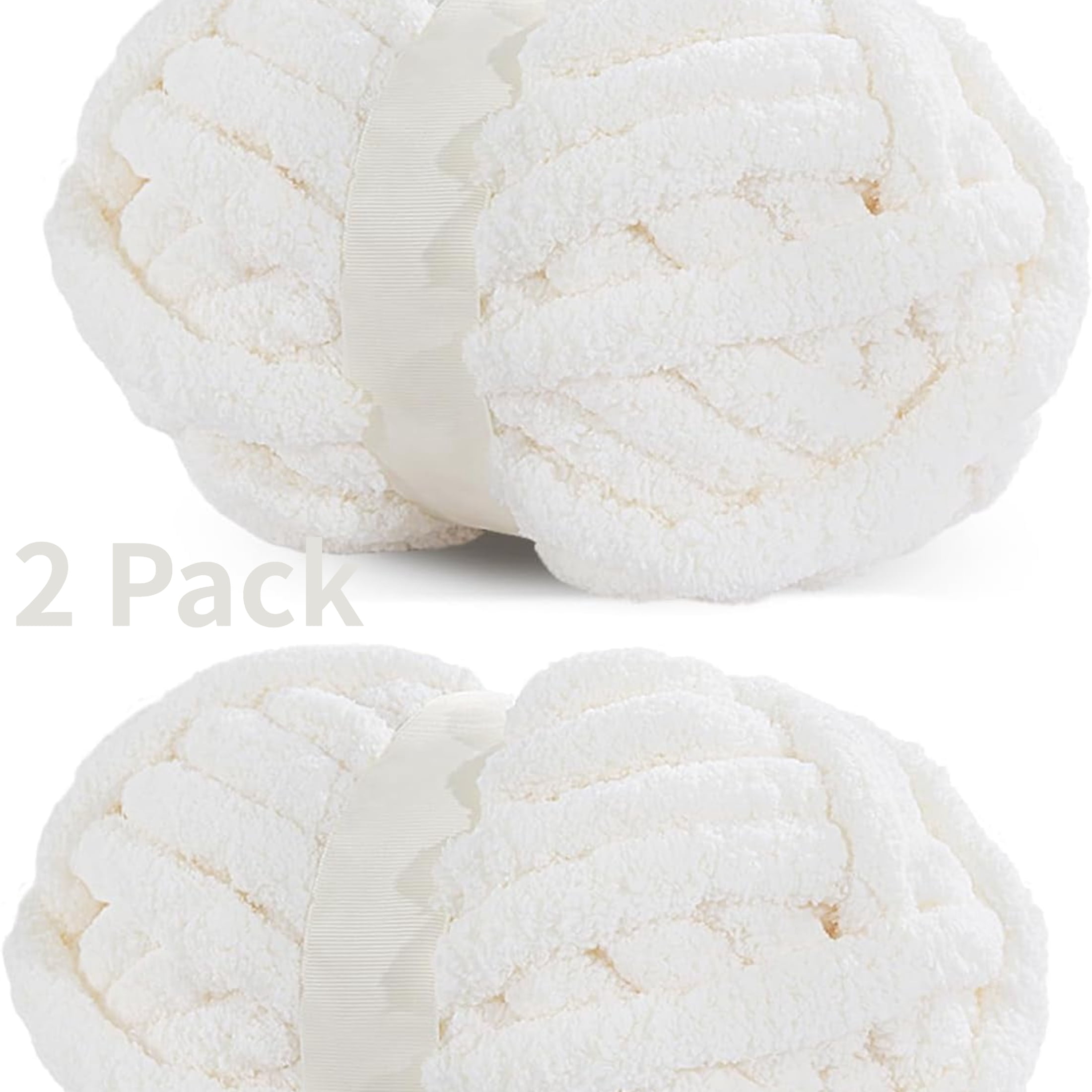 2 Pack Chunky Chenille Yarn for Crocheting, Bulky Thick Fluffy Yarn for Knitting, Bulky Chunky Yarn for Hand Knitting Blanket, Super Soft Plush Yarn (27yds Each Skein)-Pure White