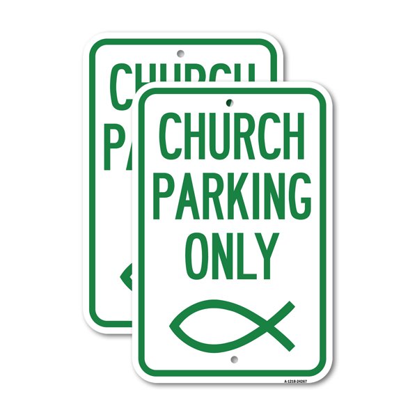 (2 Pack) Church Parking Only (Symbol) | 18" X 24" Heavy-Gauge Aluminum Sign | Rust Free Aluminum, Weather Resistant, Waterproof, Fade Resistant, 2 Pre-drilled Holes