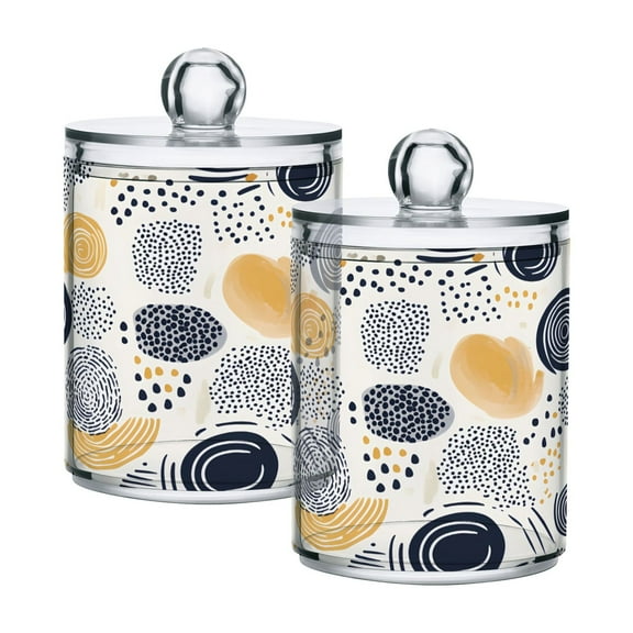 2 Pack Circle and Dot Doodle Qtip Holder Dispenser Clear Plastic Storage Apothecary Jars for Cotton Swabs Balls Pads Floss