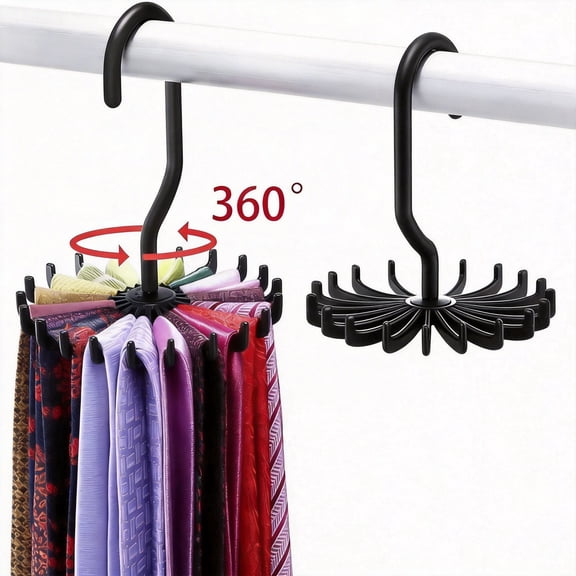 2-Pack Circular Tie Hanger, Adjustable 360 Degree Rotating Belt & Tie Rack for Closet Storage, 20-Hook Multipurpose Organizer, Black