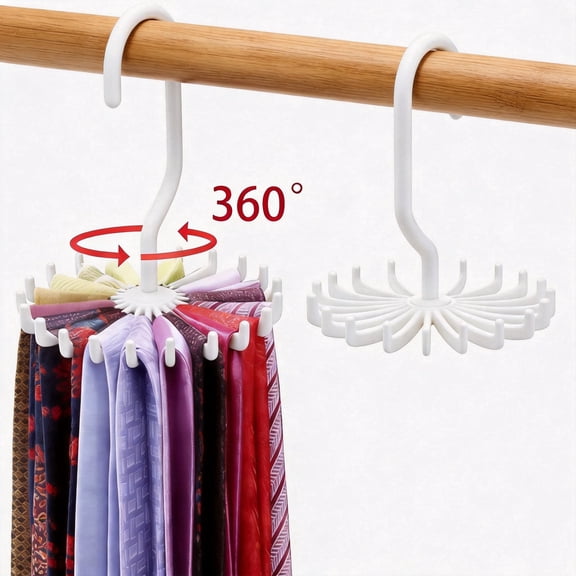 2-Pack Circular Tie Hanger, Adjustable 360 Degree Rotating Belt & Tie Rack for Closet Storage, 20-Hook Multipurpose Organizer, White