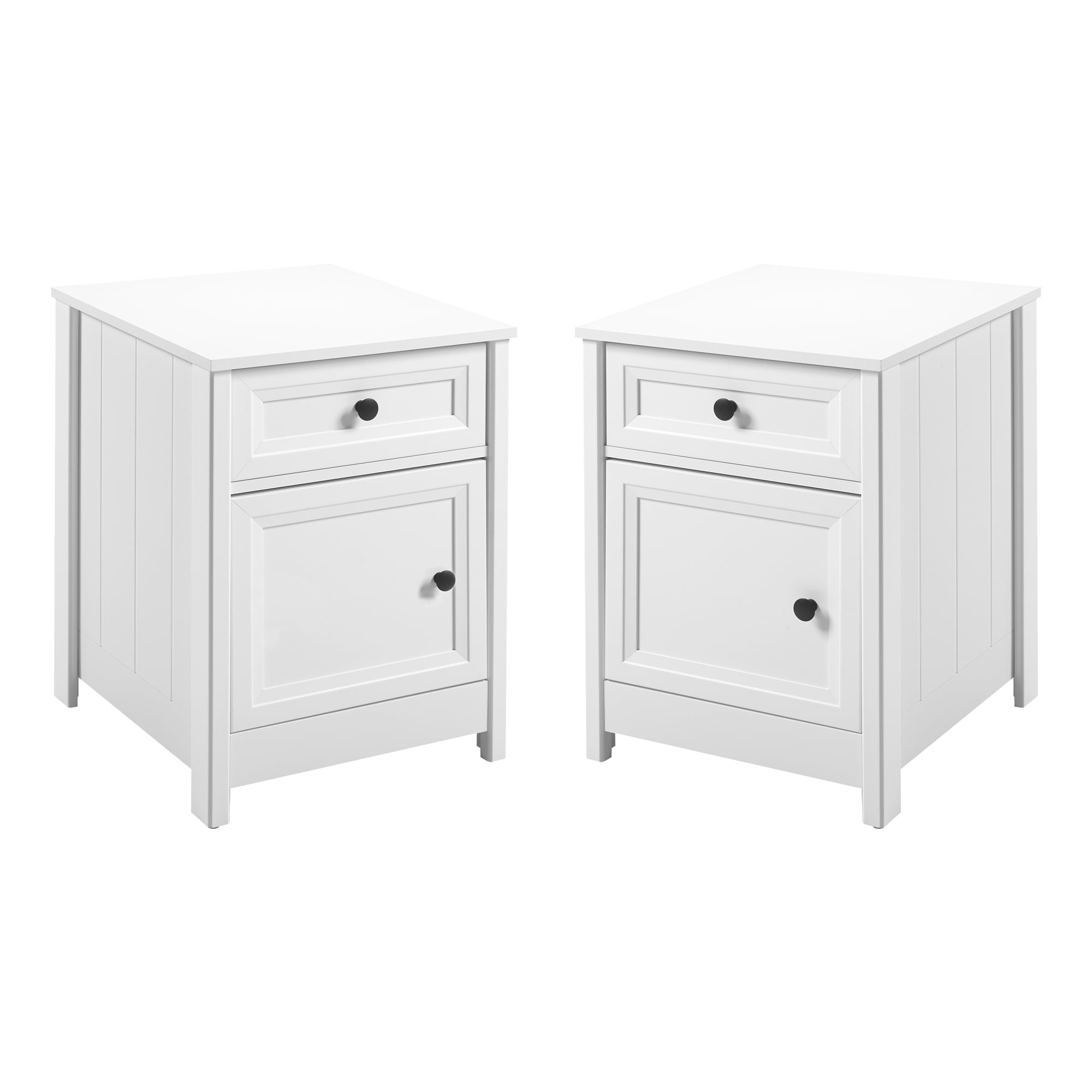 2 Pack Classic Grooved 1 Door and Drawer White Nightstands by Walker