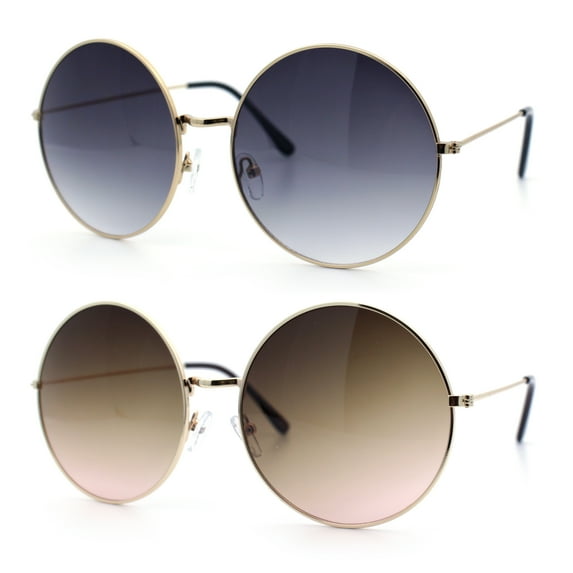 (2-Pack) Classic Oversize Joplin Style Hippie Round Circle Lens Sunglasses 1 Gold Smoke 1 Brown Peach
