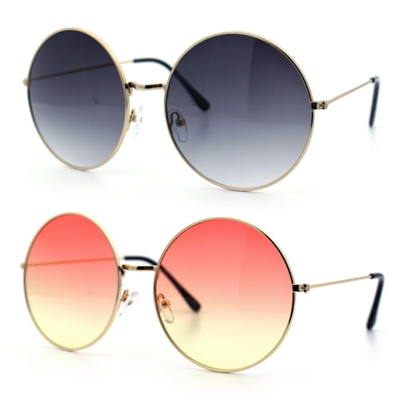 (2-Pack) Classic Oversize Joplin Style Hippie Round Circle Lens Sunglasses 1 Gold Smoke 1 Red Yellow
