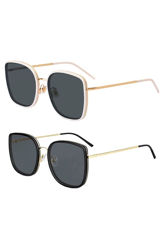 2 Pack Classic Vintage Sunglasses for Women Men,Fashion Sun Glasses with UV400 Protection Black Beige