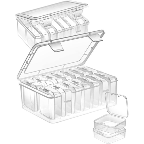 2 Pack Clay Bead Organizers with 28Pcs Small Mini Plastic Storage Cases & 2 Large Clear Storage Containers Transparent Boxes with Hinged Lid and Rectangle Clear Craft Supply Case