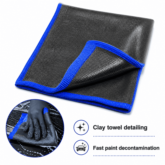 2 Pack Clay Towel for Car Detailing, 12 x 12 Microfiber Clay Bar Towel, Reusable Blue