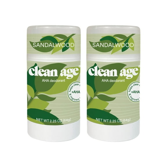 2-Pack Clean Age AHA Deodorant for Teens | Aluminum-Free, Safe for Sensitive Skin | Sandalwood Scent | 2.5 oz