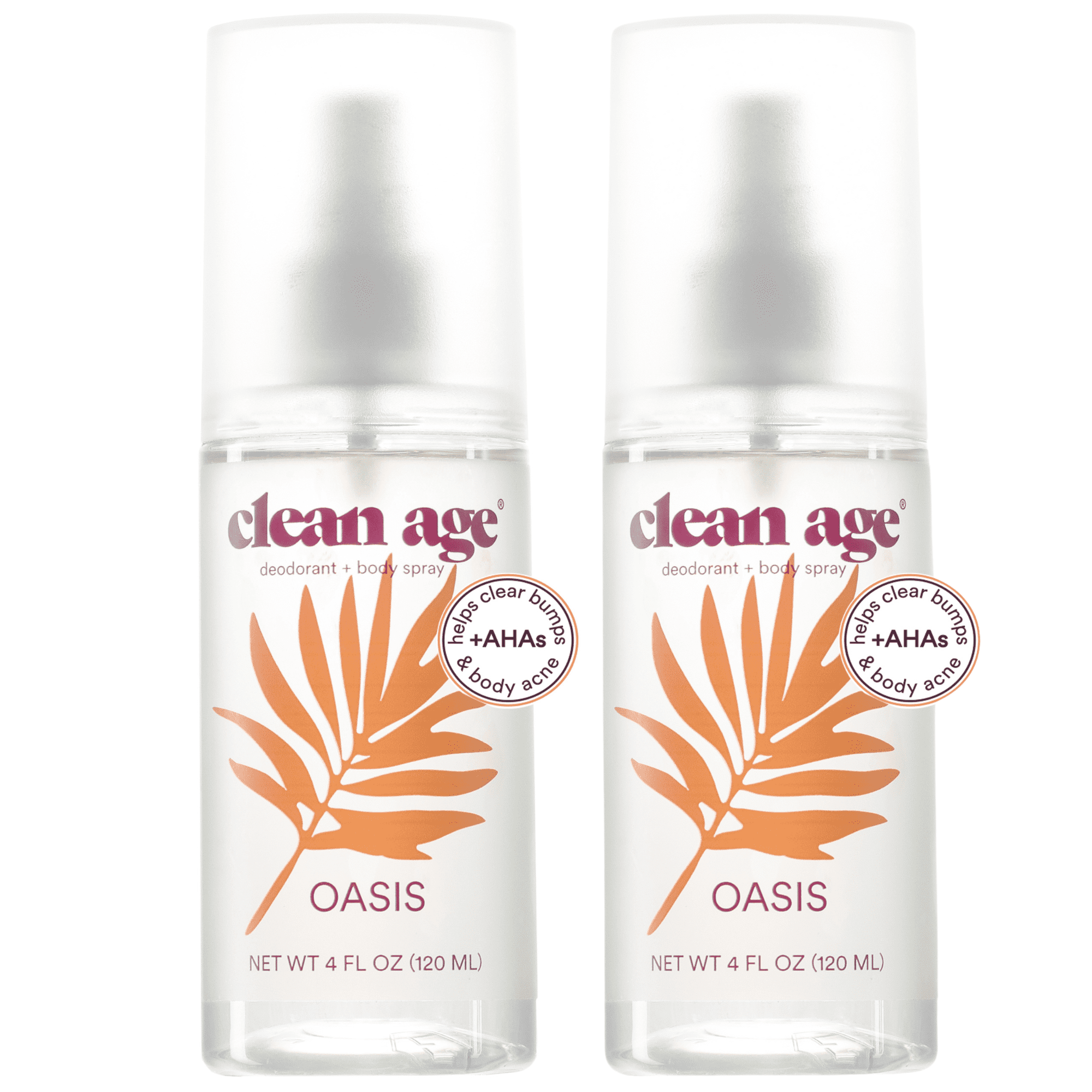 2-Pack Clean Age Aluminum-Free Deodorant & Body Spray for Whole Body (4 oz) Oasis Scent, Body Acne Spray