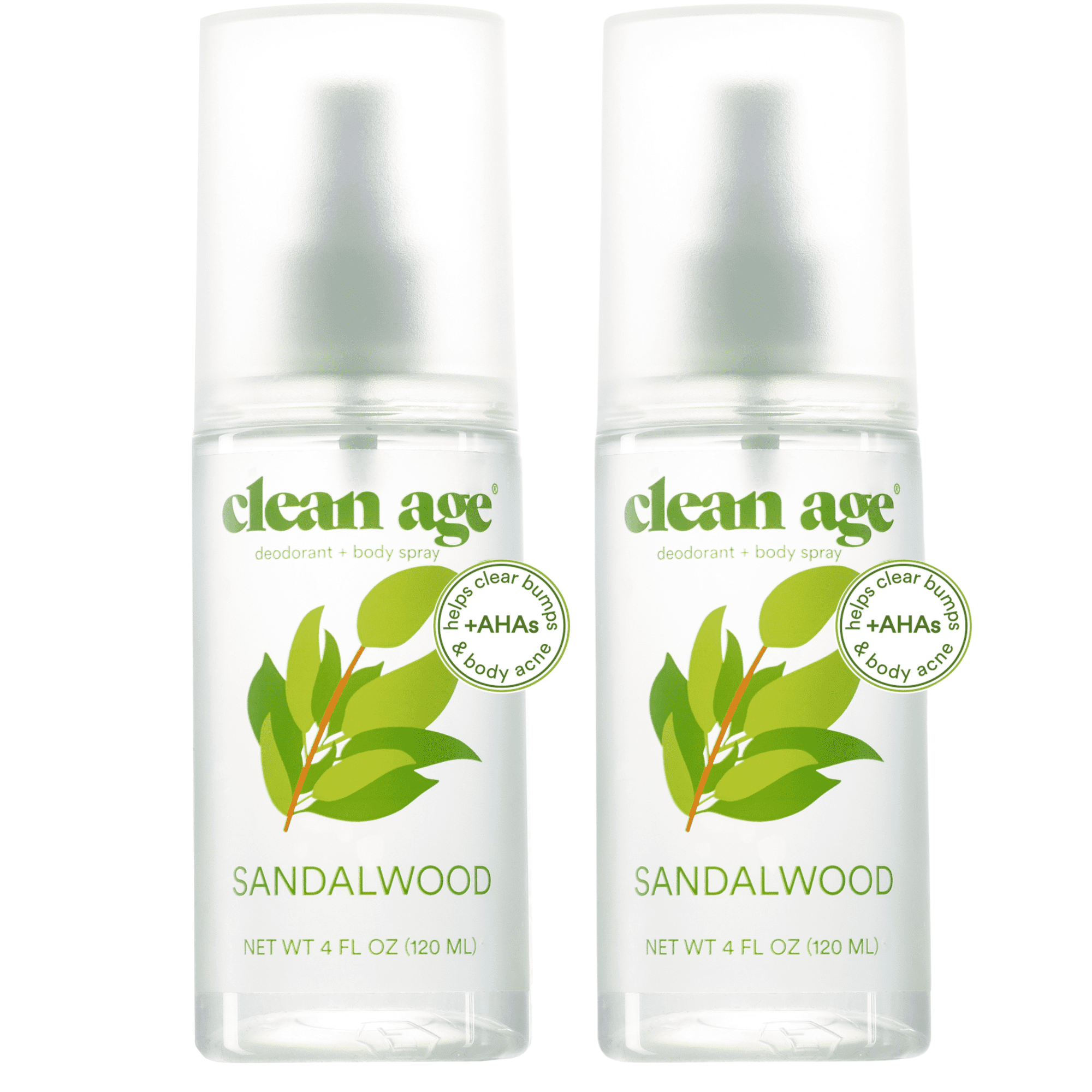 2-Pack Clean Age Aluminum-Free Deodorant & Body Spray for Whole Body (4 oz) Sandalwood Scent, Body Acne Spray