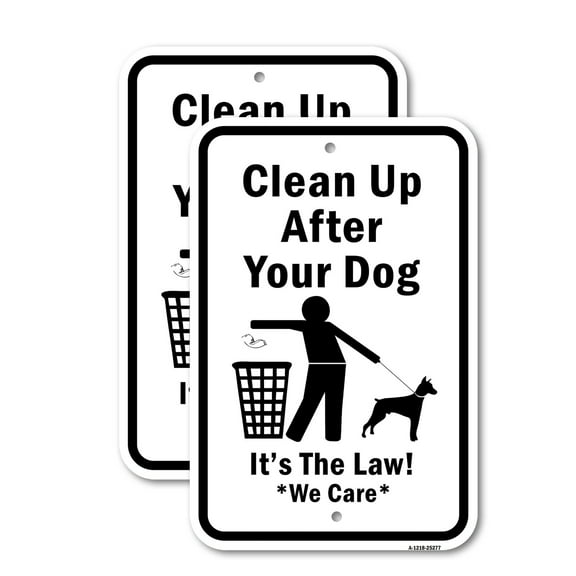 (2 Pack) Clean Up After Your Dog It's The Law We Care | 12" X 18" Heavy-Gauge Aluminum Sign | Rust Free Aluminum, Weather Resistant, Waterproof, Fade Resistant, 2 Pre-drilled Holes