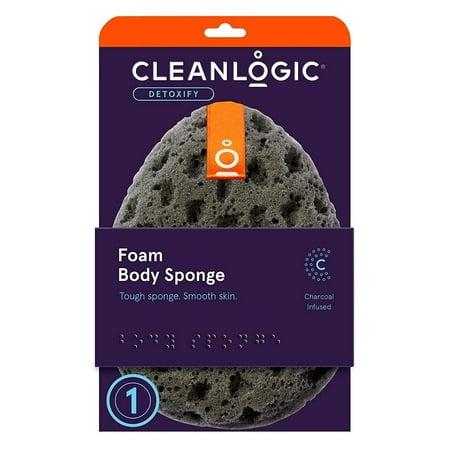 Clean Logic Detoxify Charcoal Infused Foam Body Sponge, 2 Pack