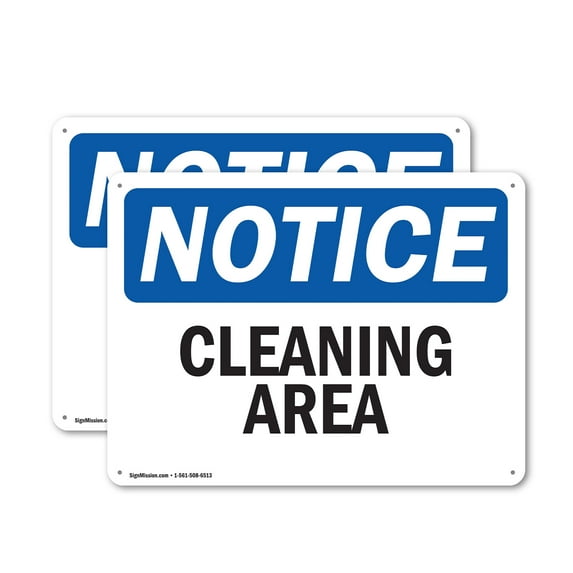 (2 Pack) Cleaning Area OSHA Notice Sign 18 Inch X 12 Inch Plastic Sign, Weather Resistant, UV Protected for Workplace, Business, and Construction Site, Made in the USA