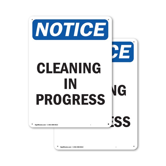 (2 Pack) Cleaning In Progress OSHA Notice Sign 10 Inch X 14 Inch Plastic Sign, Weather Resistant, UV Protected for Workplace, Business, and Construction Site, Made in the USA