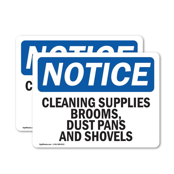(2 Pack) Cleaning Supplies Brooms Dust Pans And Shovels OSHA Notice Sign