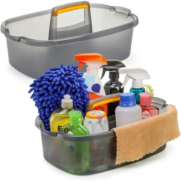 2 Pack Cleaning Supplies Caddy, Plastic Large Cleaning Supply Storage Bucket with Handle, Portable Shower Tote Caddy Household Tools Organizer Baskets for Bathroom, Kitchen Under Sink