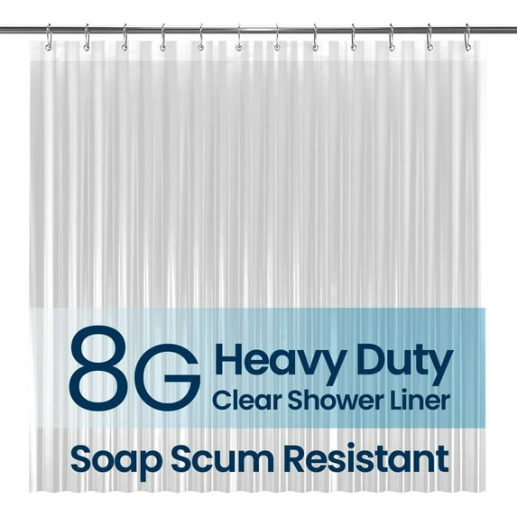 2 Pack Clear 8G PEVA Shower Curtain Liner - Heavy Duty, Waterproof, 72x72