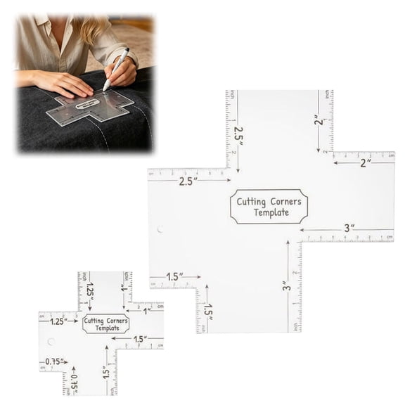2 Pack Clear Acrylic Bag Corner Cutting Template Ruler, Transparent Sewing Stencil for DIY Handbag, Zip Pocket & Quilting Craft Projects, Universal Size