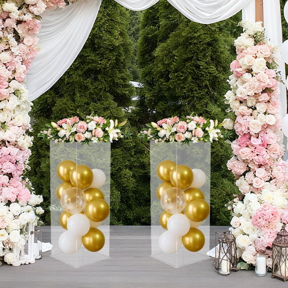 2-Pack Clear Acrylic Pedestal Display Riser, 12" x 12" x 32" Tall Square Column for Wedding Floral, Cake Display, Party Event Decor