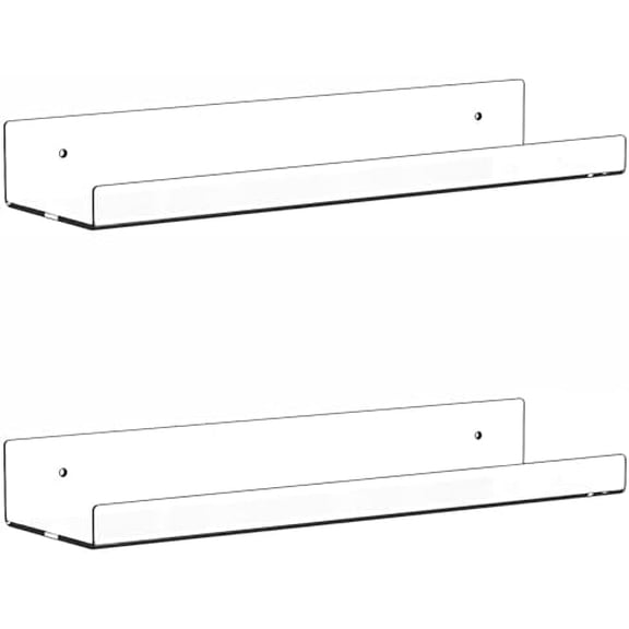 2 Pack Clear Acrylic Shelves for Wall with Adhesive,15 Inch No Drill Floating Shelves for Bathroom,Bedroom,Renter Friendly,Kids Room Bookshelf,Wall Display Shelf for Lego,Funko Pop,Figurine,Perfume