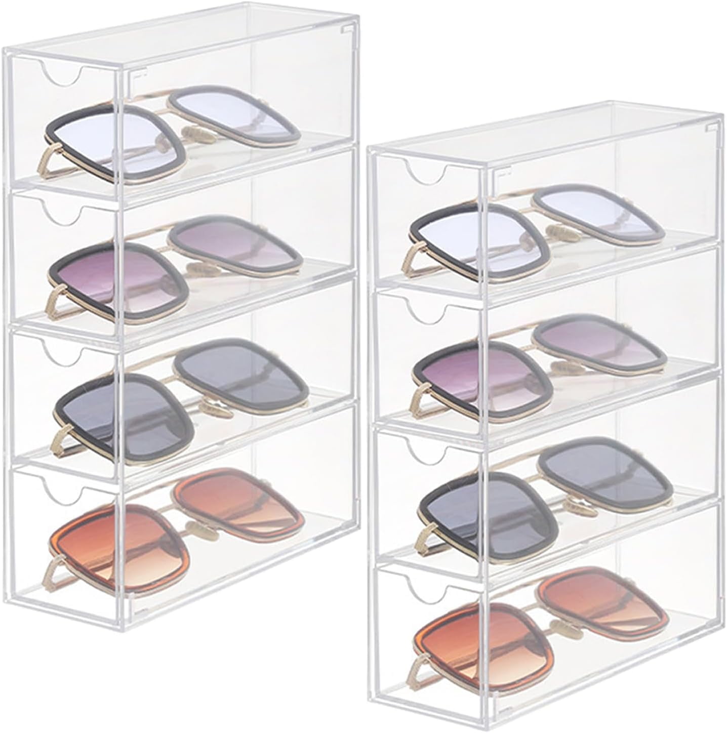 Amazing Abby 2-Pack Acrylic Sunglass Organizers - 4-Compartment Clear Display Trays For Eyeglasses, Jewelry & Beauty Supplies