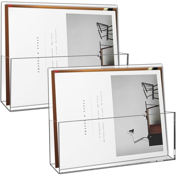 2-Pack Clear Acrylic Wall-Mount File Holders with Self-Adhesive Backing, Legal-Size Hanging Document Organizers for Brochures, Magazines, Literature, and Office Folders