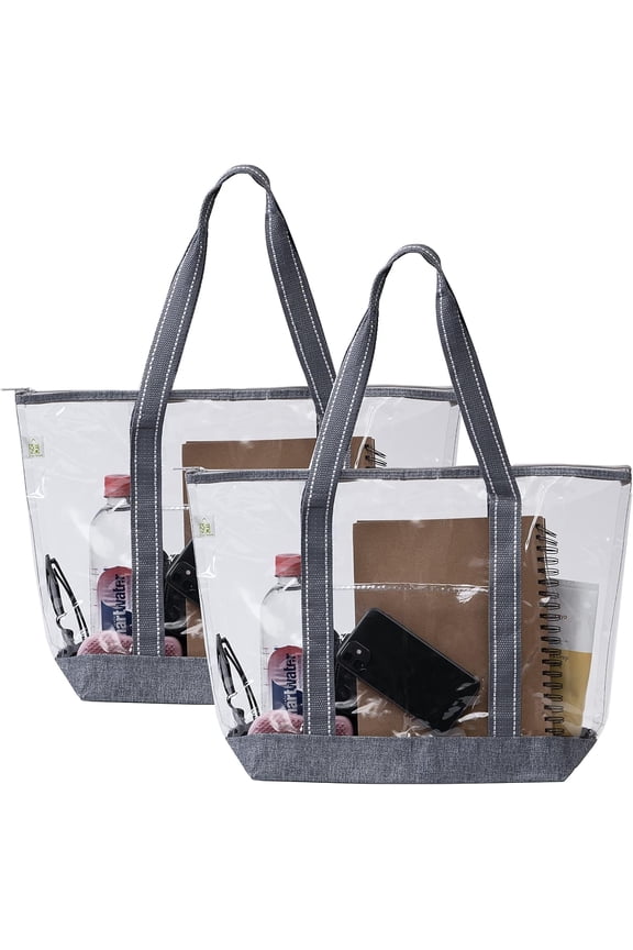 2 Pack Clear Beach Bag, Large Transparent Large Tote Bags Swim Pool Gym Summer Vacation Essentials for Women Men - Gray